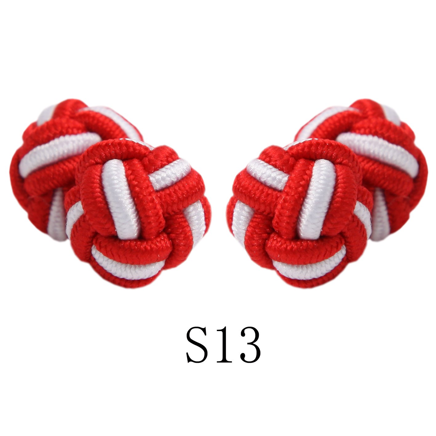 Best Sale Two-Toned Red & White Silk Knot Cufflinks Men's & Women's Shirt Cuff Links for Parties Engagements Weddings