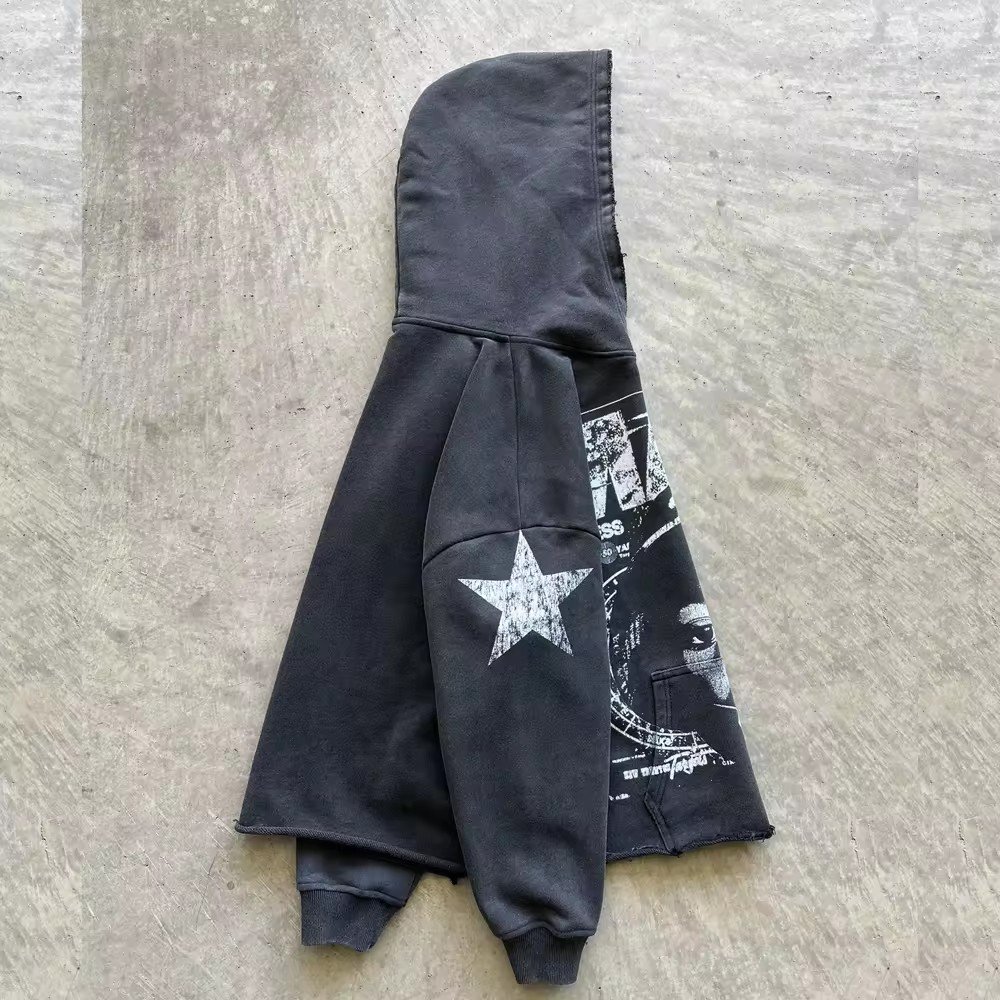 Custom cut edge heavyweight cotton terry 420gsm acid washed pullover hoodies no hem thick dtg screen print cropped hoodie men