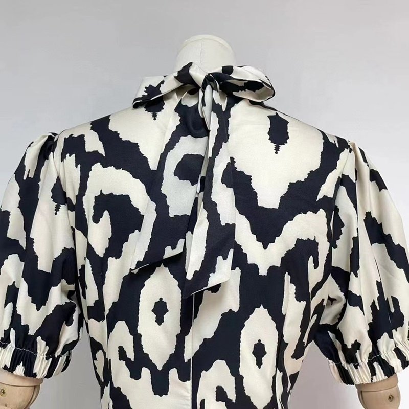 American Casual Dress Leopard Print Layered Standing Collar Bubble Sleeves with Loose Ruffles Plus Size Dress