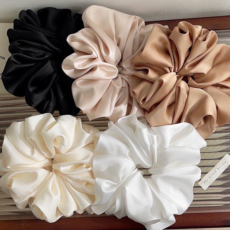 15cm Luxury Design Solid Color Black Beige Giant Elastic Hair Ties Accessories Large Jumbo Stain Silk Hair Scrunchies For Women