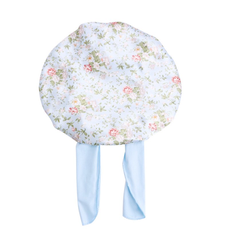 Wholesale Custom Satin Long Tie Adjustable Flower Print Baby hats Hair Care Bonnets