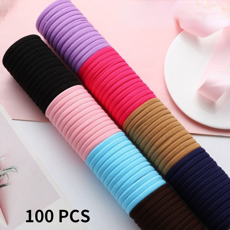 50/100PCS/Set Women Girls 4CM Colorful Nylon Elastic Hair Bands Ponytail Holder Rubber Bands Scrunchie Headband Hair Accessories