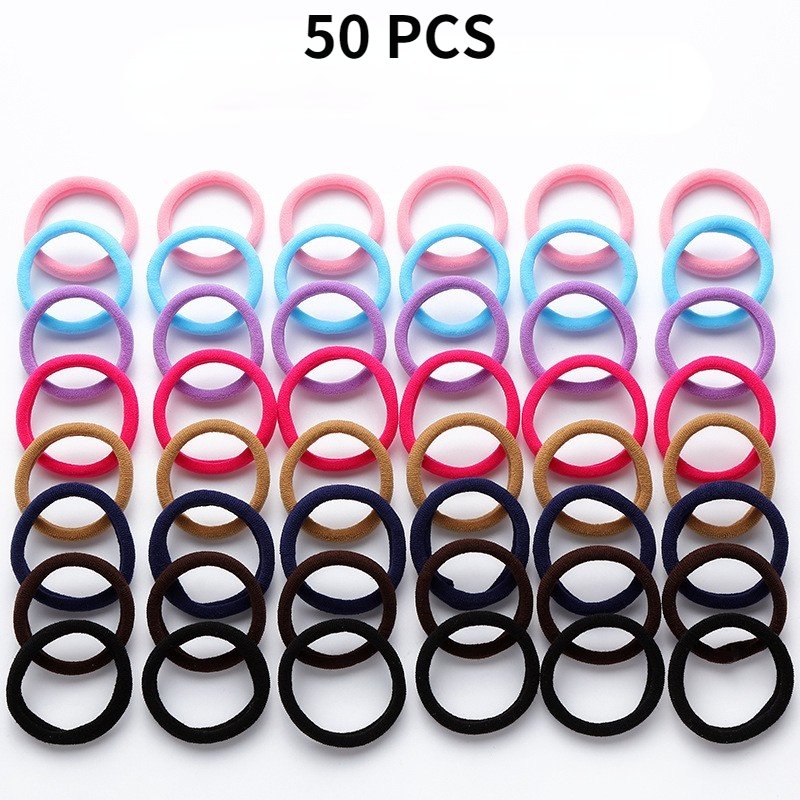 50/100PCS/Set Women Girls 4CM Colorful Nylon Elastic Hair Bands Ponytail Holder Rubber Bands Scrunchie Headband Hair Accessories