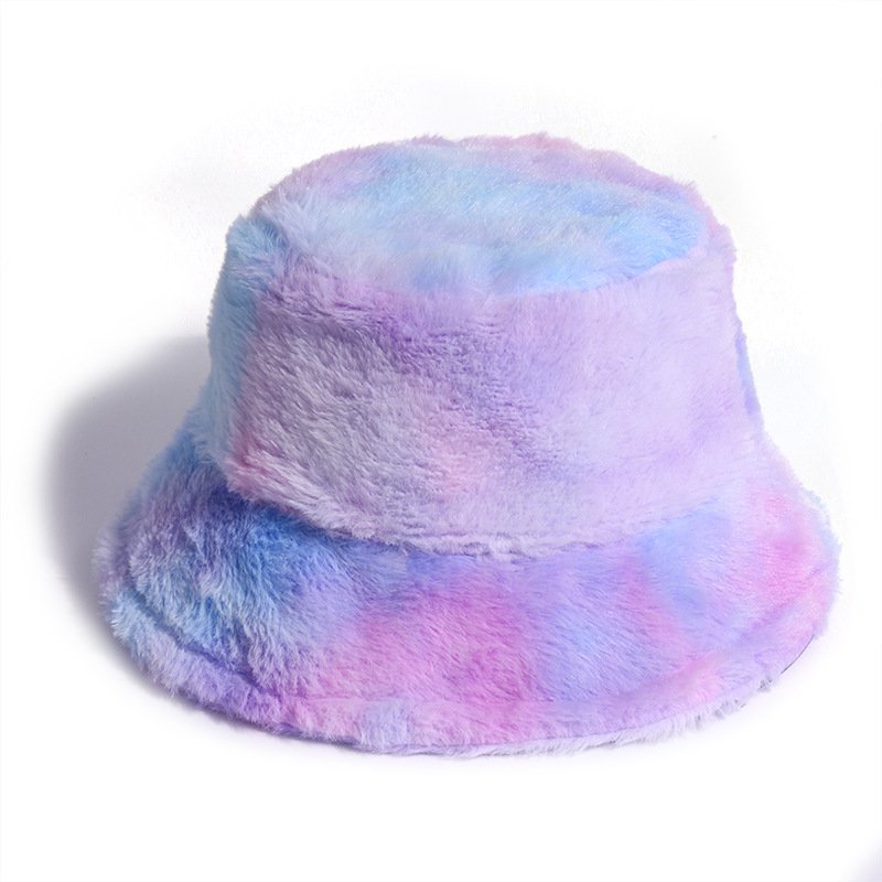 Wholesale Winter Custom Warm Imitation Rabbit Fur Fluffy Plush Logo Bucket Hats for Women Man