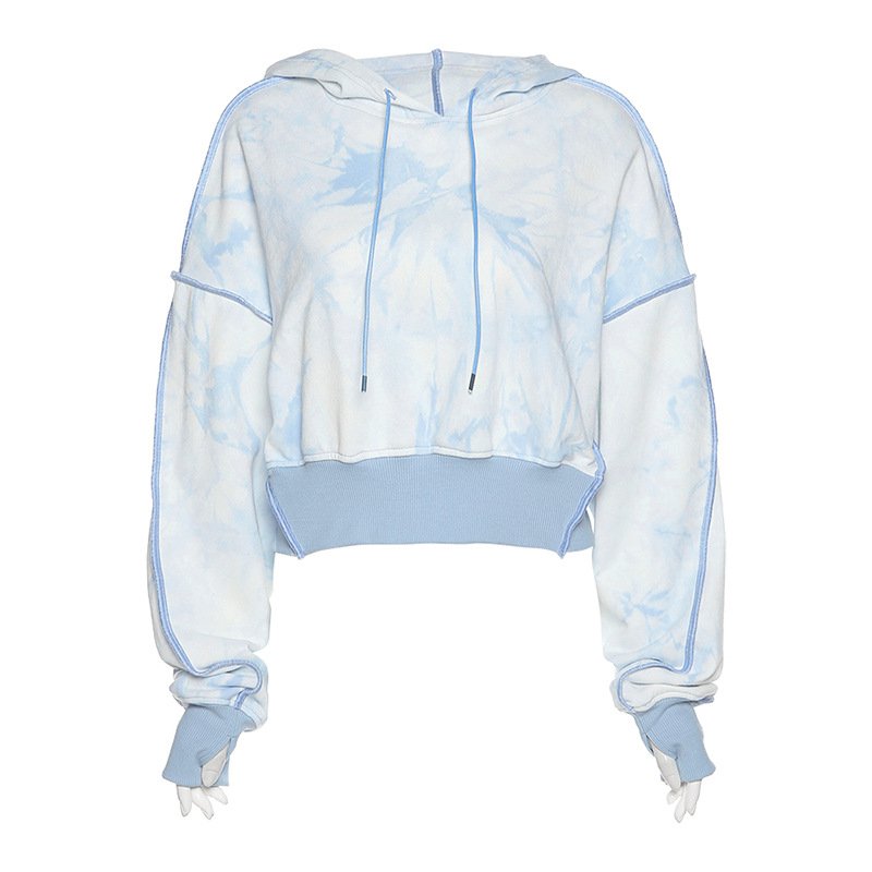 2025 European and American style new women's short loose fashion tie-dye long-sleeved hoodies sweater hoodies