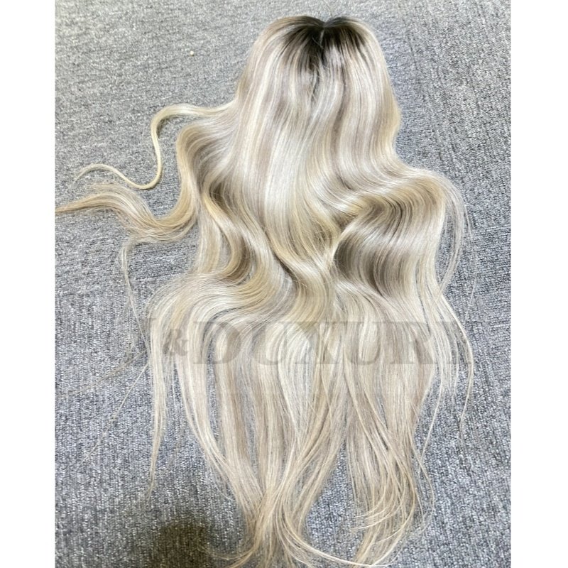 Premium ash Blonde With Darker Roots 100% Russian Human Hair Silk Top Clip In Hairpiece Hand Tied 7*9 Silk Base Topper for woman