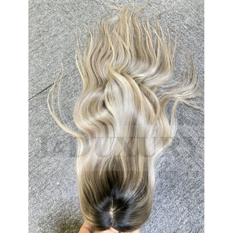 Premium ash Blonde With Darker Roots 100% Russian Human Hair Silk Top Clip In Hairpiece Hand Tied 7*9 Silk Base Topper for woman