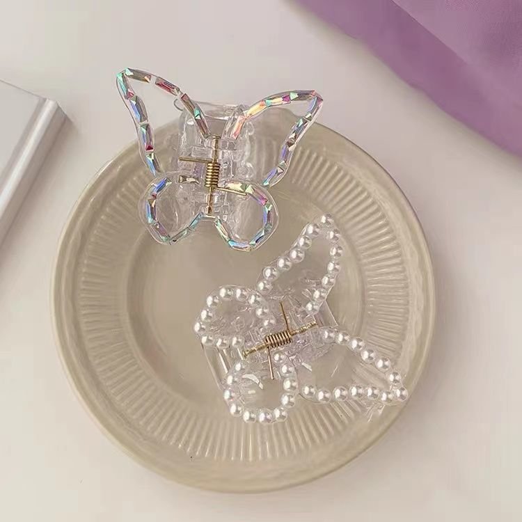 Transparent hair clip pearl laser butterfly grab women's summer large new minimalist style