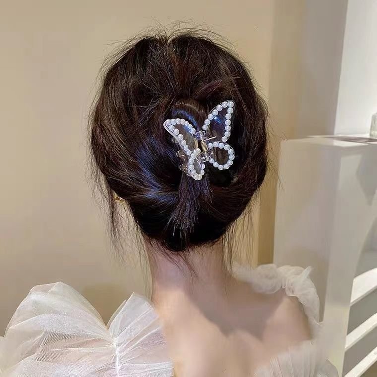 Transparent hair clip pearl laser butterfly grab women's summer large new minimalist style