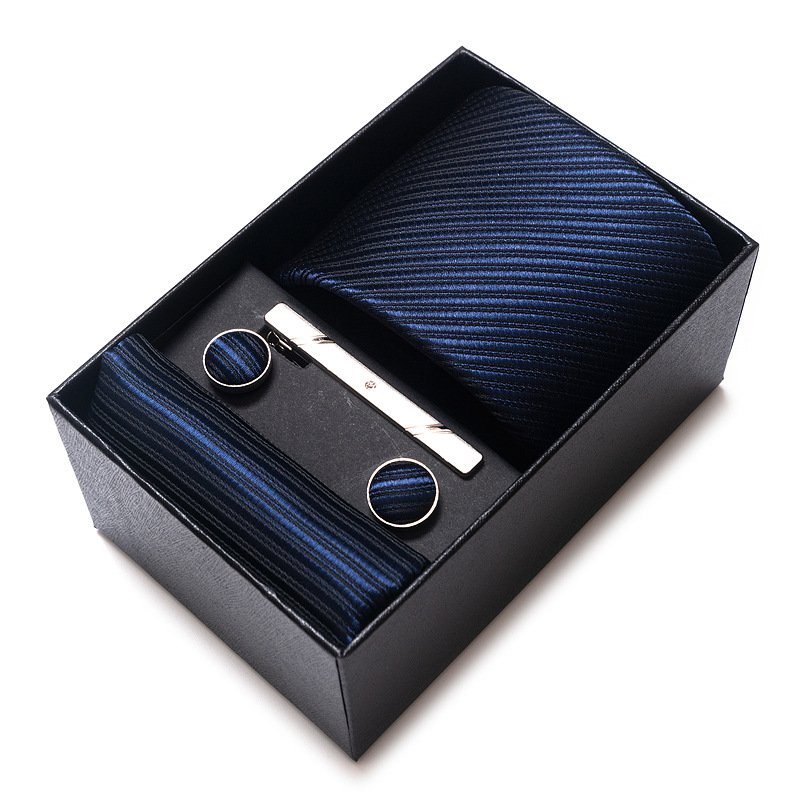 Wholesale Customization LOGO Fashion Exquisite Men's And Pocket Square Cuff link polyester silk jacquar Tie Gift Box Set