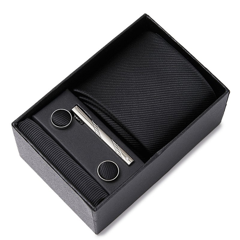 Wholesale Customization LOGO Fashion Exquisite Men's And Pocket Square Cuff link polyester silk jacquar Tie Gift Box Set