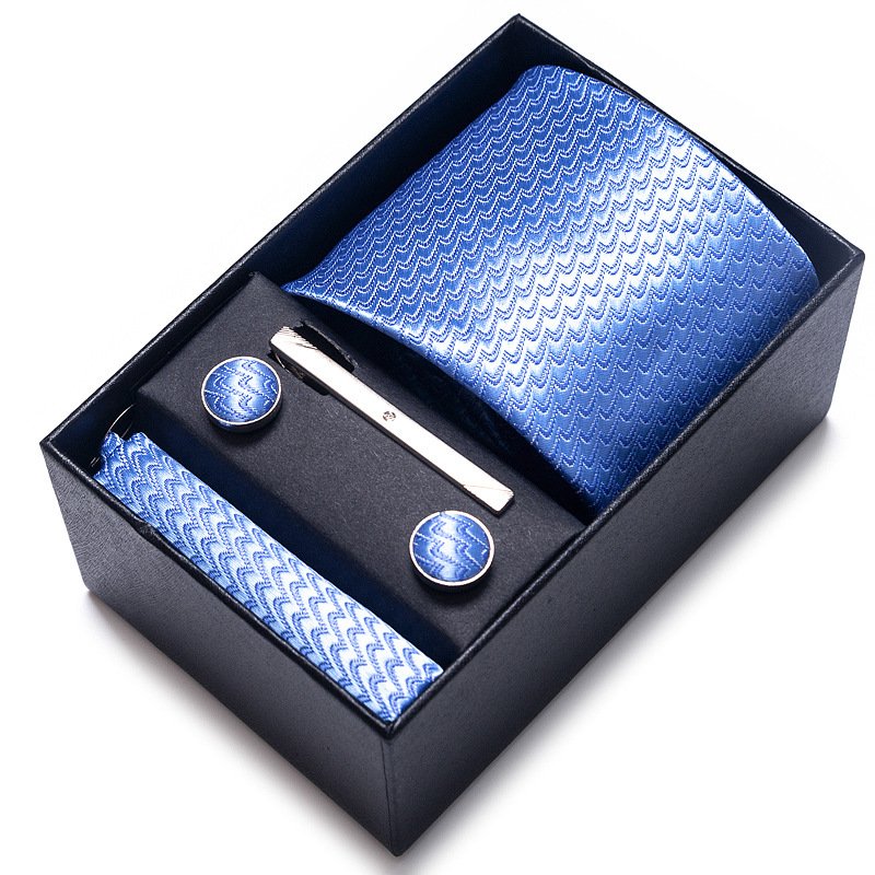 Wholesale Customization LOGO Fashion Exquisite Men's And Pocket Square Cuff link polyester silk jacquar Tie Gift Box Set