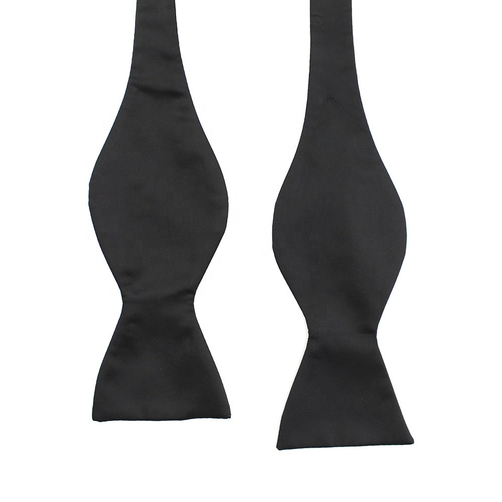 Handmade Adjustable Tuxedo Private Label Solid Color Black Woven Satin Self Tie Bowtie Large Big Butterfly Silk Bow Tie For Men