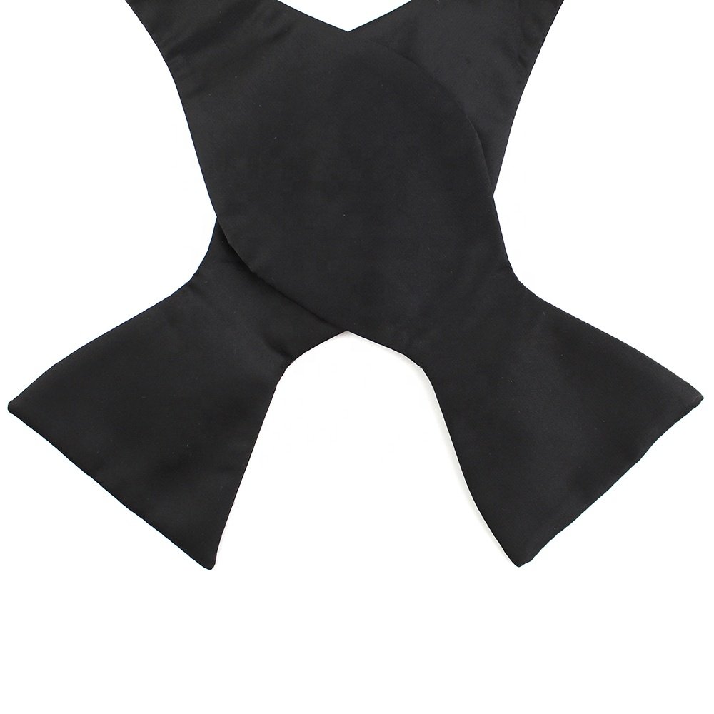 Handmade Adjustable Tuxedo Private Label Solid Color Black Woven Satin Self Tie Bowtie Large Big Butterfly Silk Bow Tie For Men