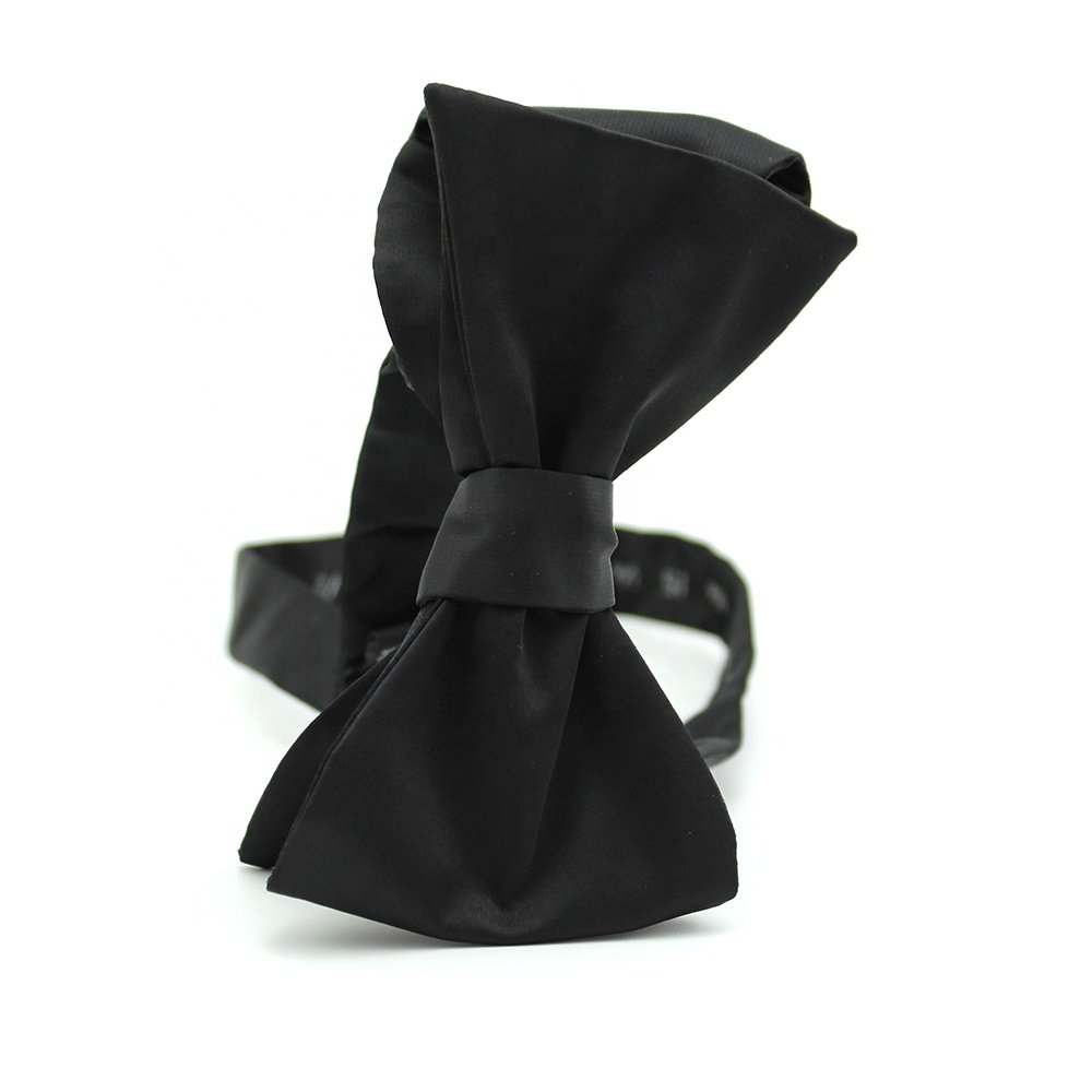 Handmade Adjustable Tuxedo Private Label Solid Color Black Woven Satin Self Tie Bowtie Large Big Butterfly Silk Bow Tie For Men