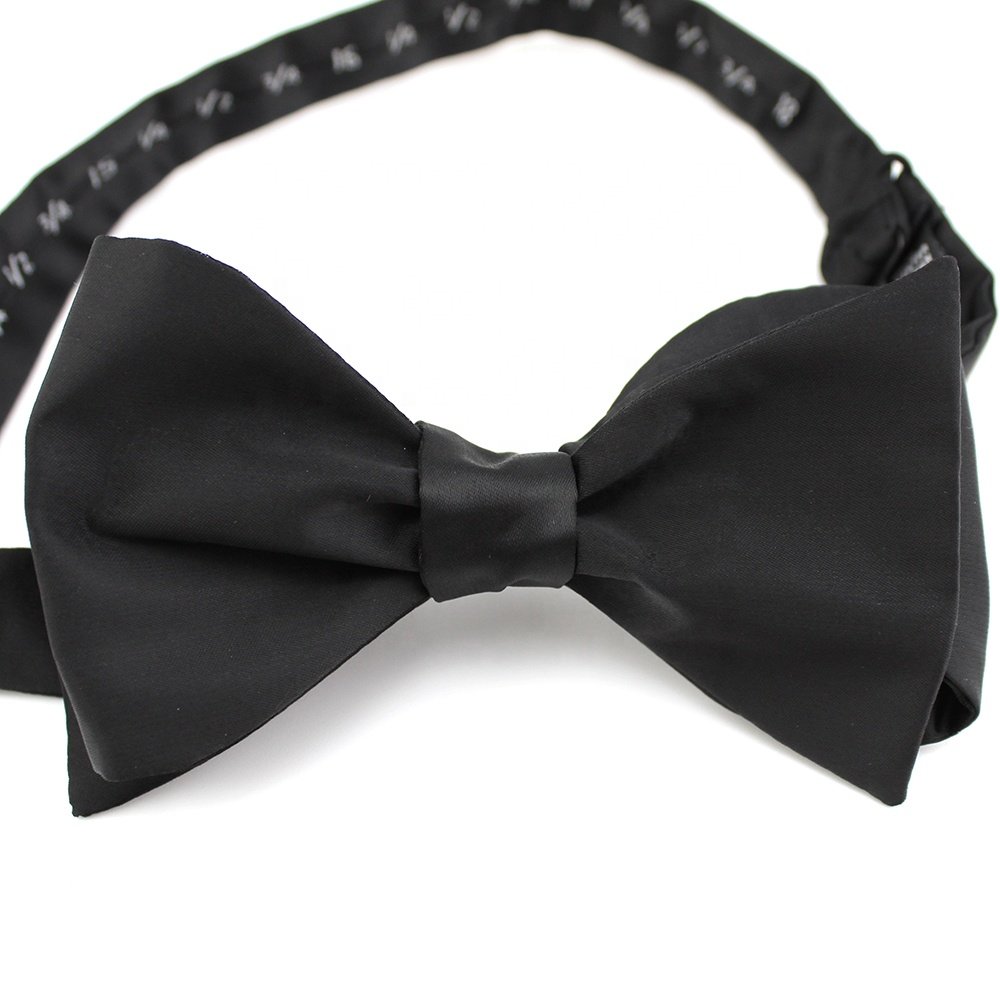 Handmade Adjustable Tuxedo Private Label Solid Color Black Woven Satin Self Tie Bowtie Large Big Butterfly Silk Bow Tie For Men