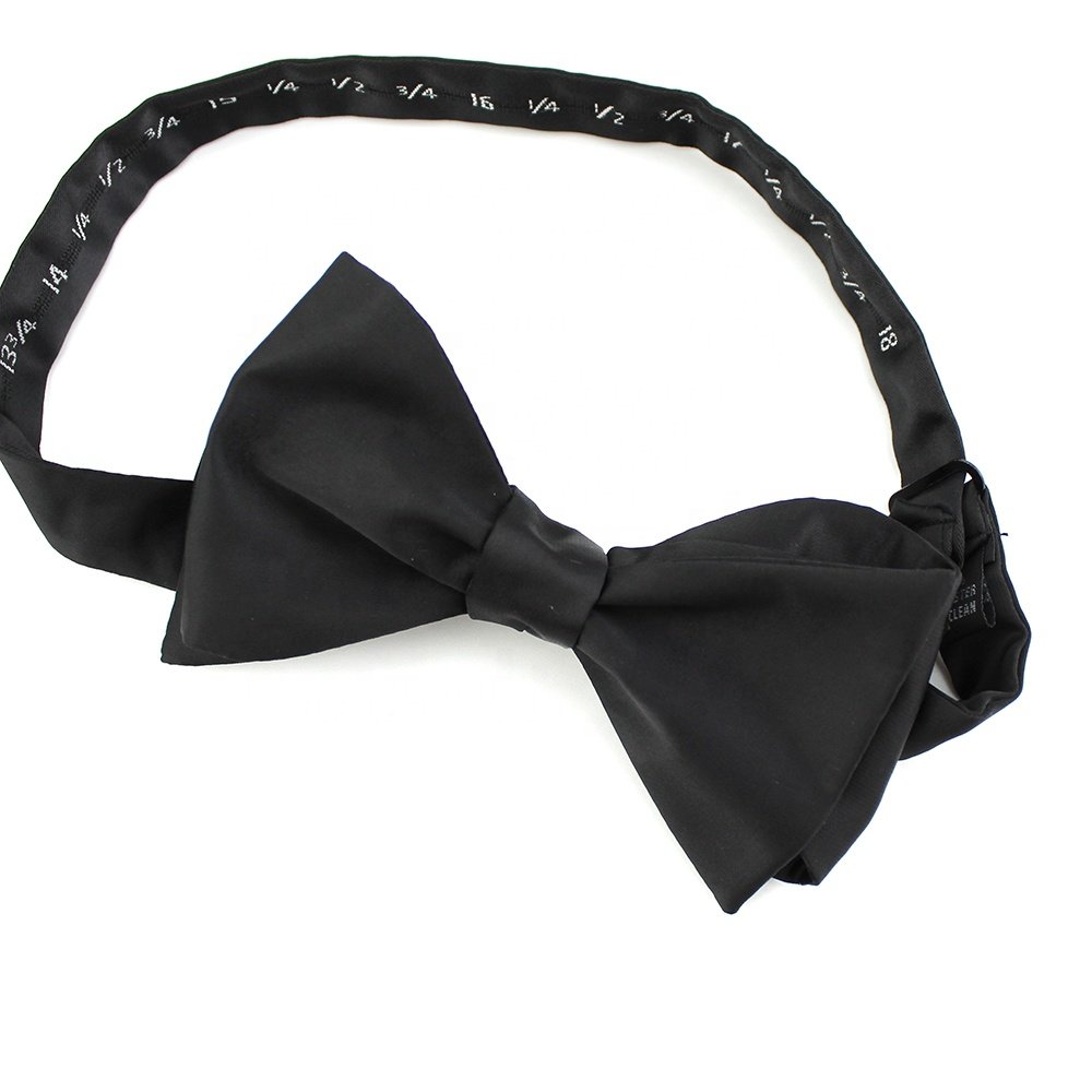 Handmade Adjustable Tuxedo Private Label Solid Color Black Woven Satin Self Tie Bowtie Large Big Butterfly Silk Bow Tie For Men