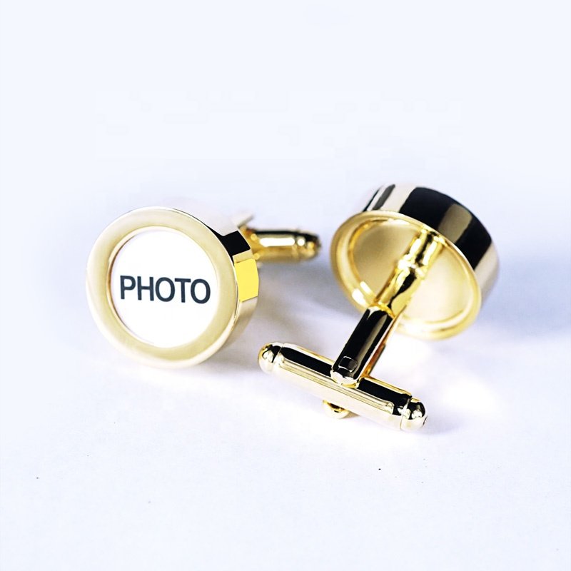 Wholesale High Quality Photo Cufflink Clip Set Gold Plated Custom Logo Man Button Photo Holder Display Cufflink for French Shirt