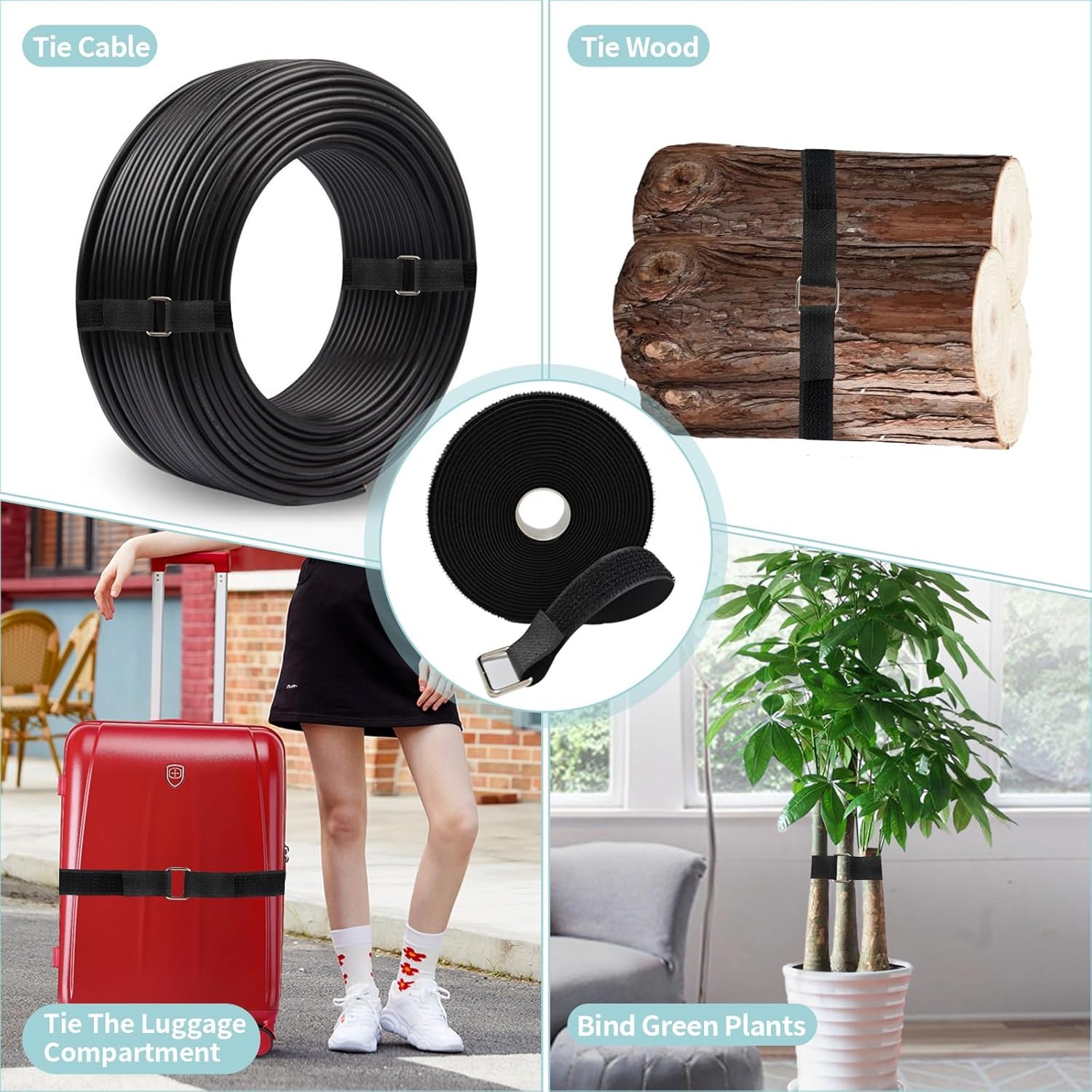 Heavy-Duty Hook Loop On One Side Cable Ties 50 Metal Buckles Adjustable Cord Management Straps Home Cable Reusable
