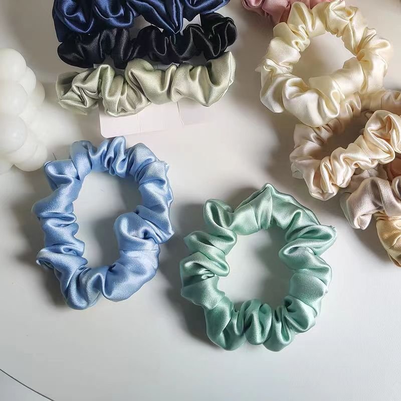 Custom New Set of Pure Color Silk Elastic Hair Bands Scrunchies Hairband Scrunchy with Elastic Hair Tie Head Rope Cloth