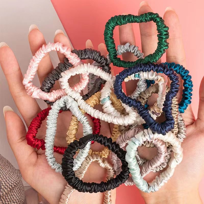 Custom New Set of Pure Color Silk Elastic Hair Bands Scrunchies Hairband Scrunchy with Elastic Hair Tie Head Rope Cloth