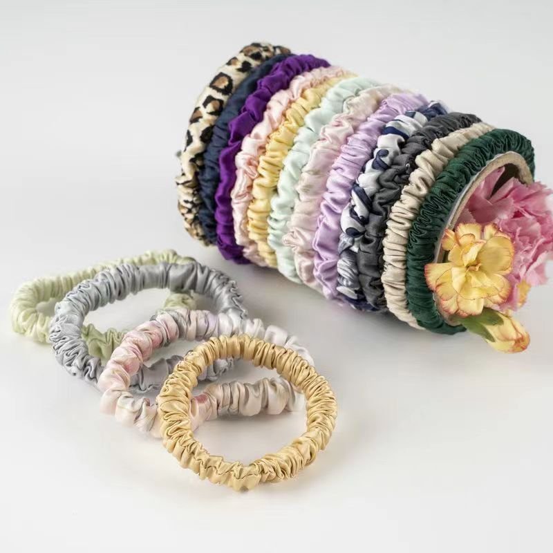 Custom New Set of Pure Color Silk Elastic Hair Bands Scrunchies Hairband Scrunchy with Elastic Hair Tie Head Rope Cloth