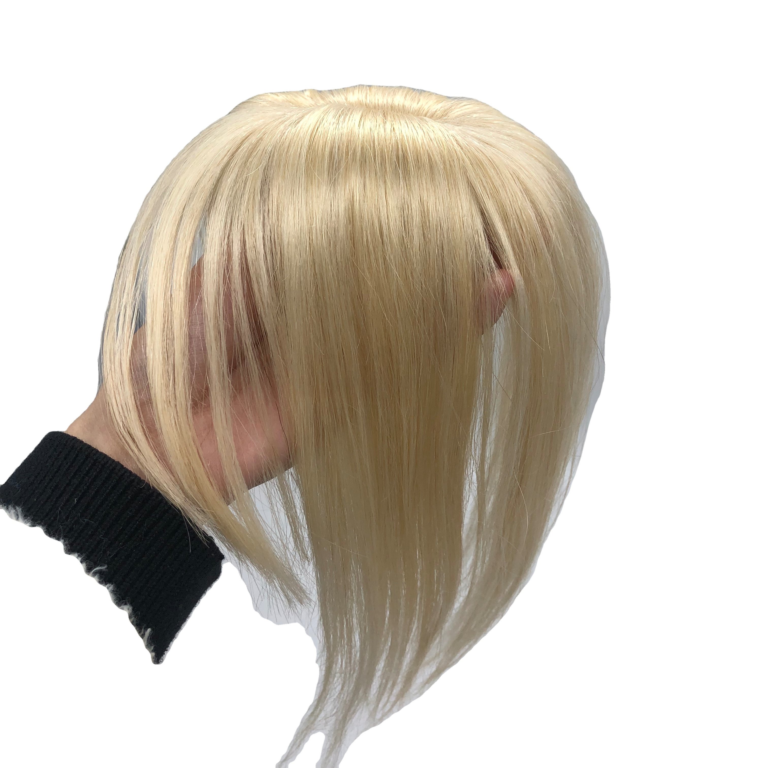 613 Silk Bangs Custom Colors Clip In Topper With Fringes Human Hair For Women