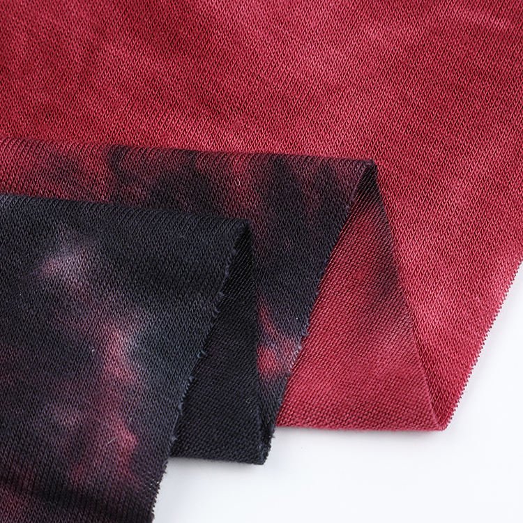 Fashionable tie dyed knitted jersey fabric rayon spandex custom printed rib fabric for dress