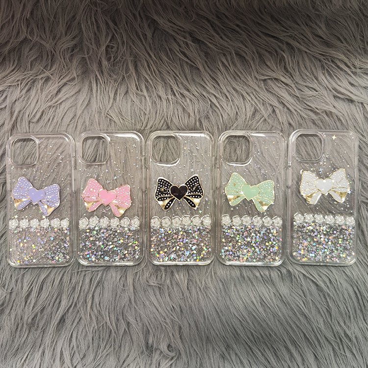 Original Bow Tie Transparent PC Phone Case Girls/Women Stick Drill Rectangle Design Wallet Wireless Compatible for Huawei Realme