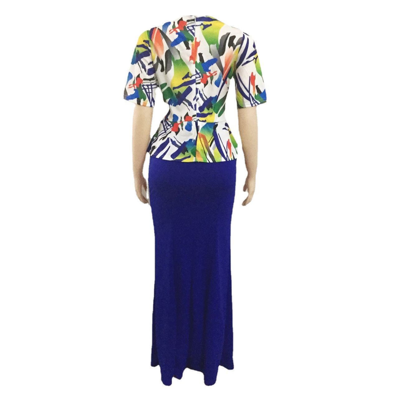 Oversized Women's 4xl Dress Printed Spliced Two Piece Extra Floor Length Plus Size Long Dress