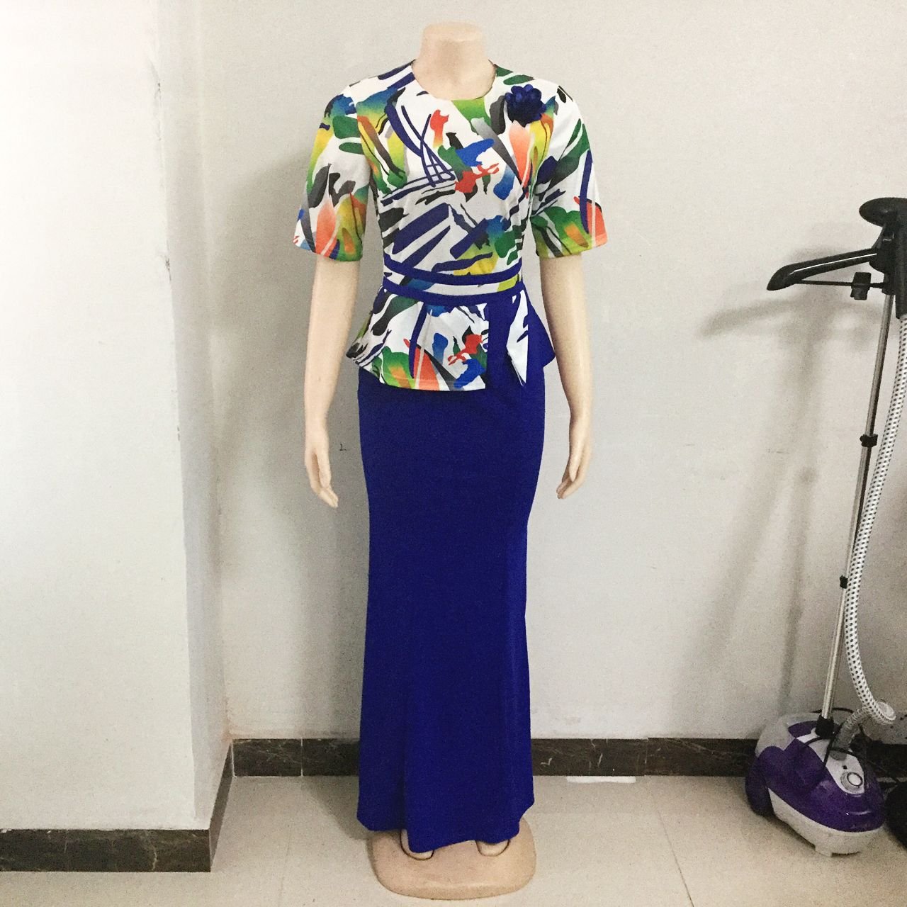 Oversized Women's 4xl Dress Printed Spliced Two Piece Extra Floor Length Plus Size Long Dress