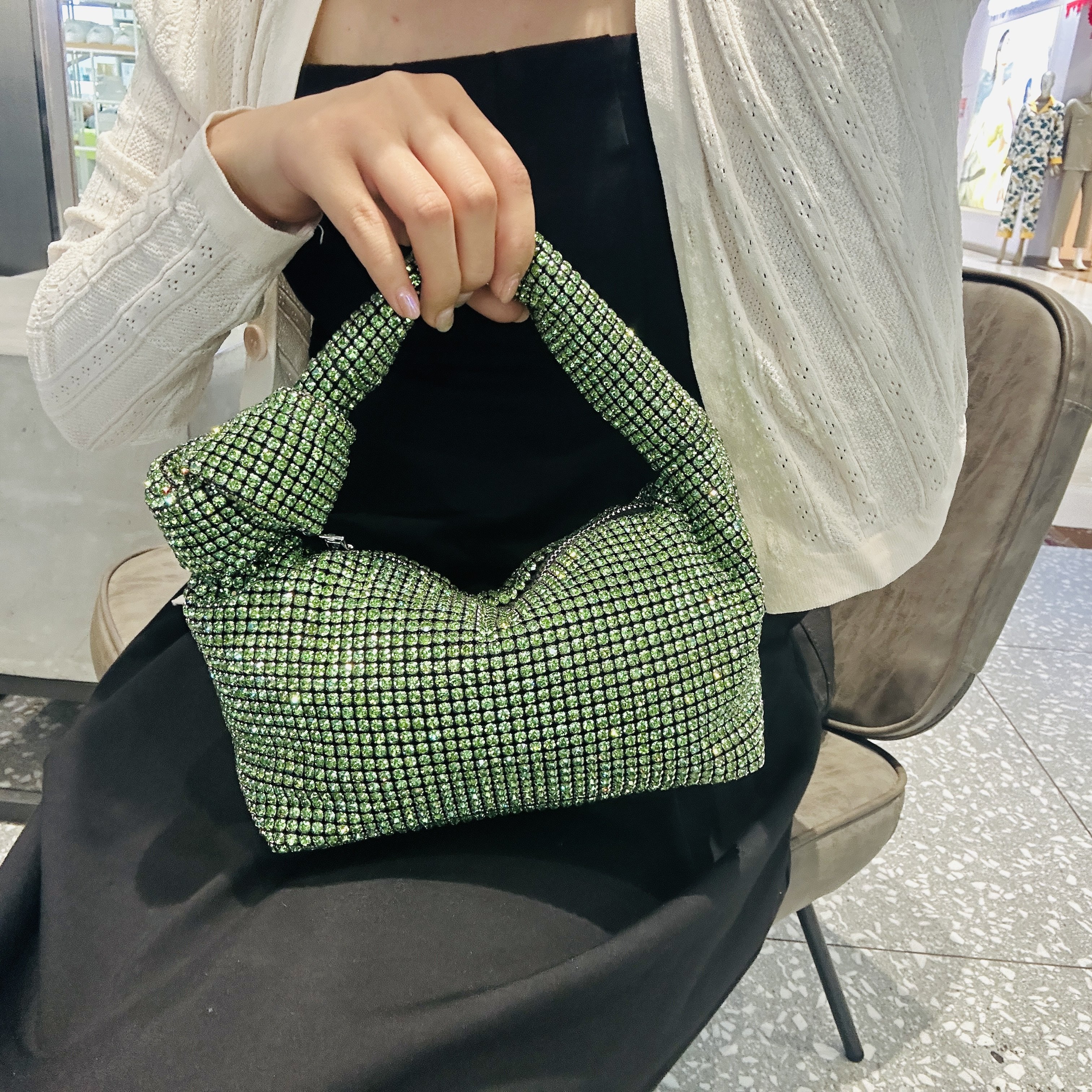 Hot Sell Women Evening quality Bag Rhinestone Sparkly Patterned Lady's Handbag Bow Tie Evening Dress Handle Bag For Lady