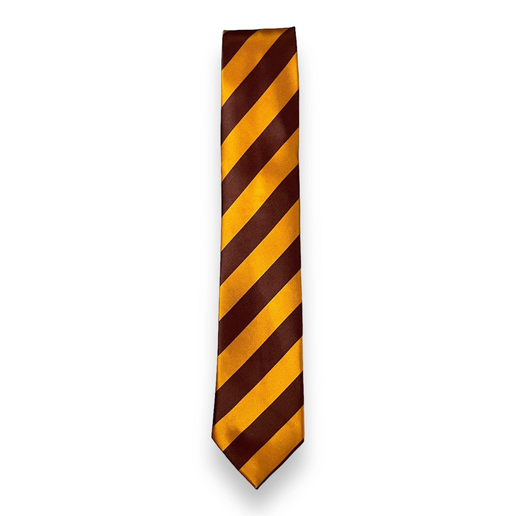 Brown and Gold Stripe Silk Tie for Formal Wear