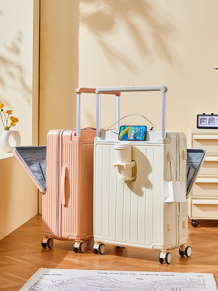Luggage Case Women's 2024 New Front Opening Multifunctional Trolley Large Capacity Wide Tie Rod Travel Password Box for Men