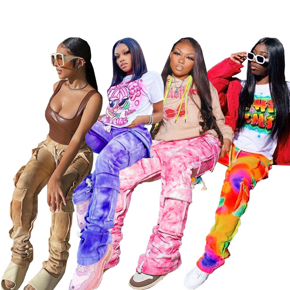 Liu Ming New Arrivals Women Casual Loose Straight Multi Pocket Plus Size Cargo Pants