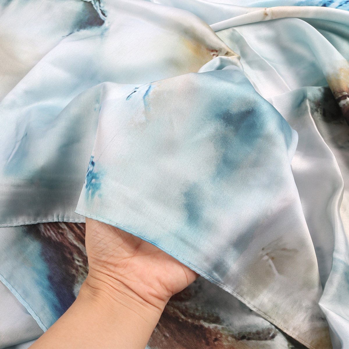 Premium Ombre Marble Water Print Shawl Hijab Scarves Long Satin Modal Headscarves with Chiffon Silk Printed Brimming Hijabs