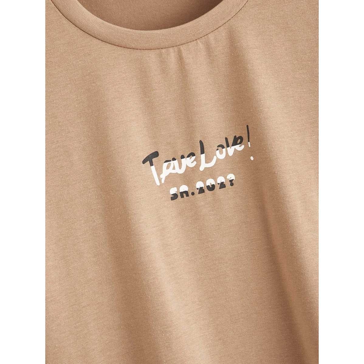 Latest Fashion Summer Wear Khaki Color Letter Print Wholesale Gym Fitness Wears T-Shirt For Women