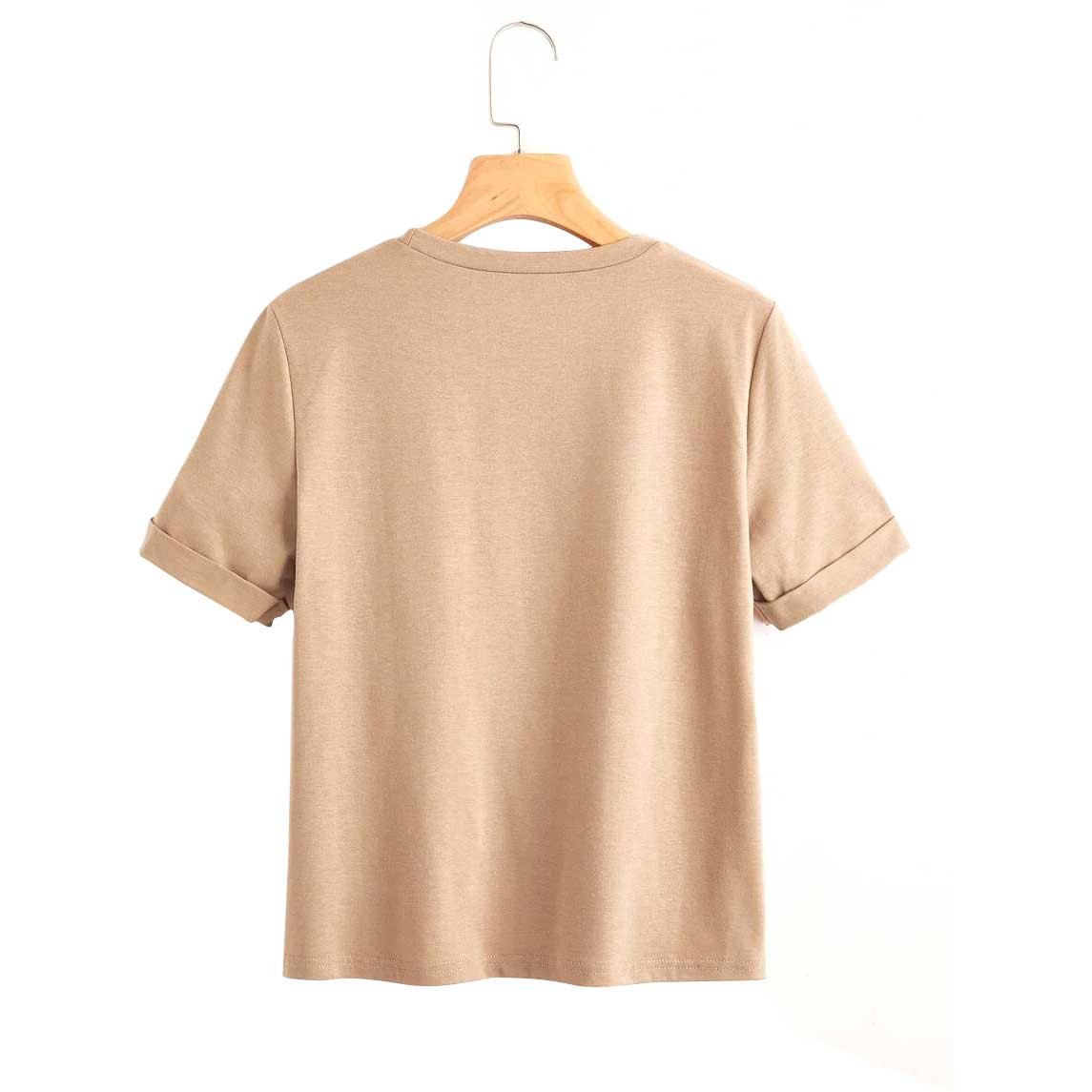 Latest Fashion Summer Wear Khaki Color Letter Print Wholesale Gym Fitness Wears T-Shirt For Women