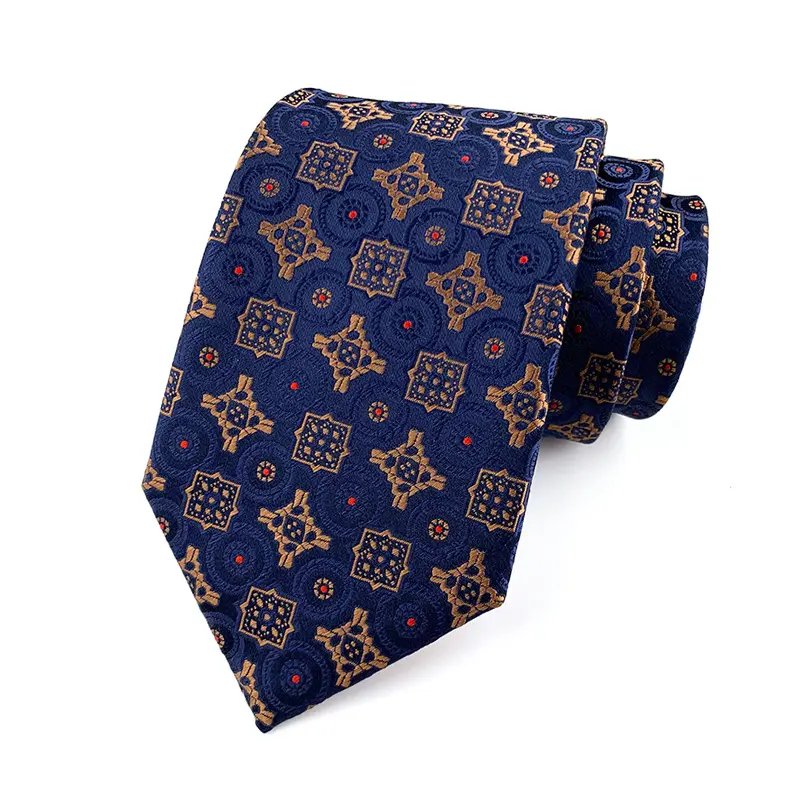 Fashion Custom Blue Printed High Quality Embroidered Office Wear Polyester Silk Suit Accessories Label Tie For Men