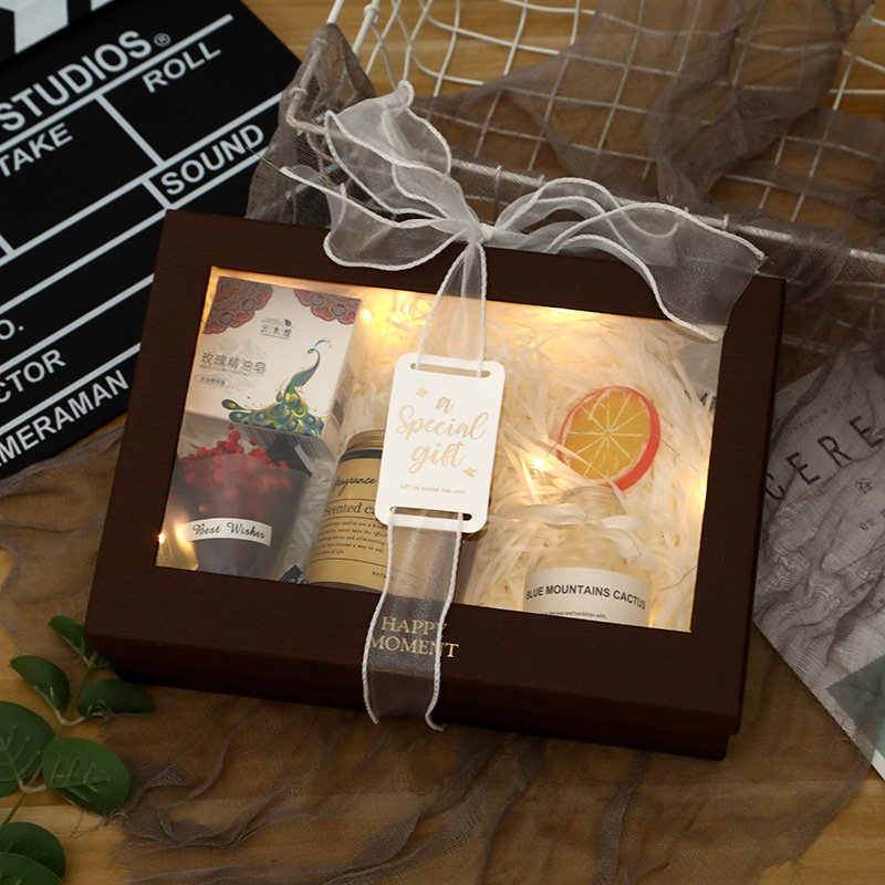 Wholesale Surprise Two-pieces Lid and Base Bow Tie Cardboard Birthday Gift Packaging Box With Clear Window