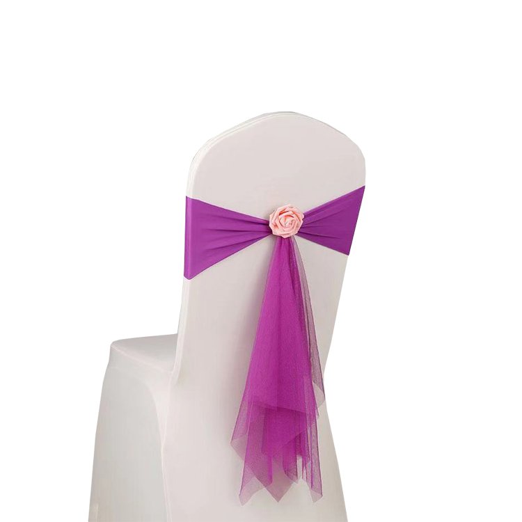 Elastic Chair Bow Royal Crown Buckles Chair Sash For Wedding Chairs Decoration Spandex Band Stretch Bow Tie