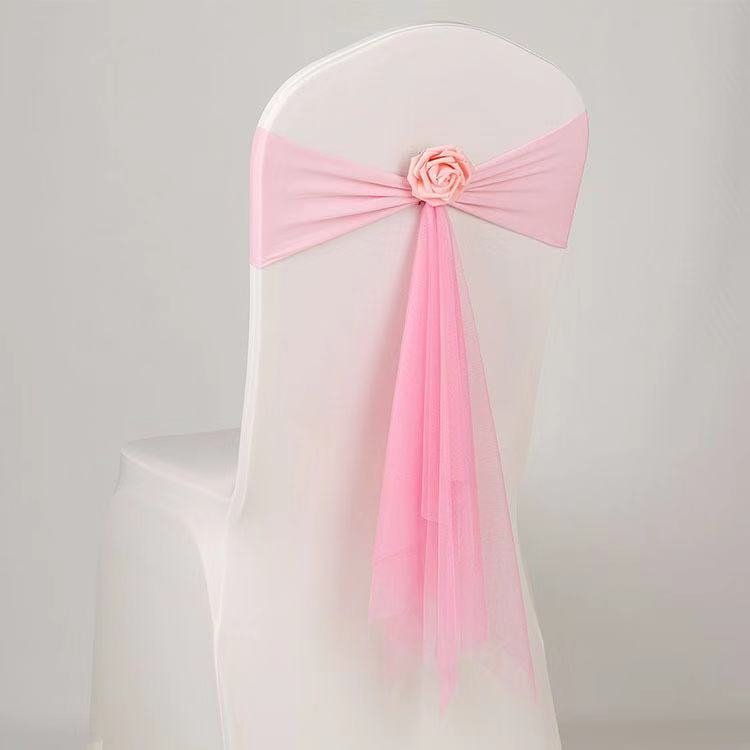 Elastic Chair Bow Royal Crown Buckles Chair Sash For Wedding Chairs Decoration Spandex Band Stretch Bow Tie