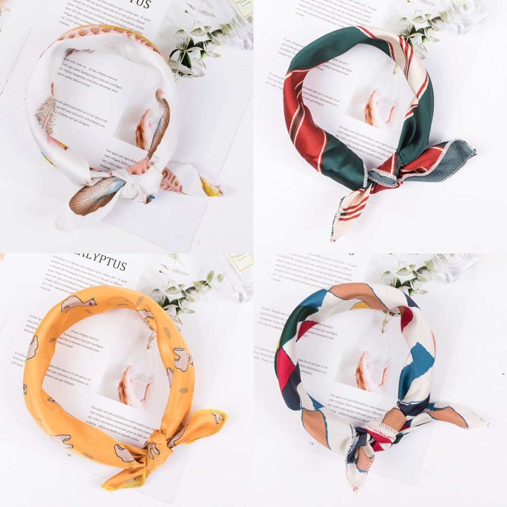 B837 Women Square Scarf Hair Tie Band For Business Party Vintage Retro Head Neck Silk Satin Scarf