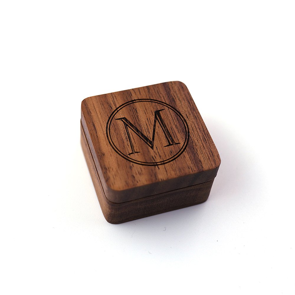 Custom logo Groomsman Best Man walnut solid wooden cuff links with wooden box set for men
