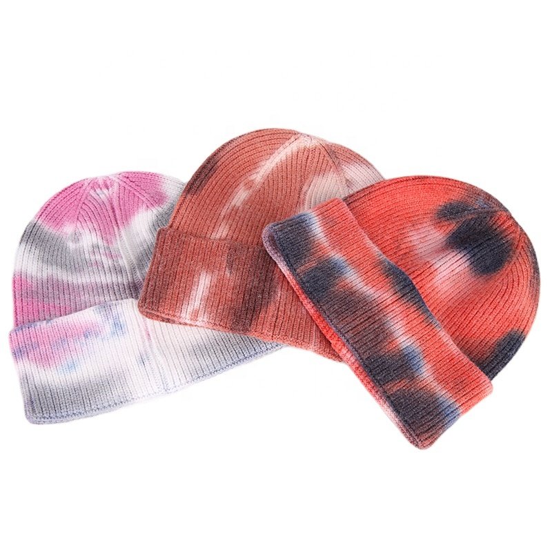 New Trend Women Winter Soft Fashion Colorful Knitted Hat Custom Tie Dye Sublimation Beanie
