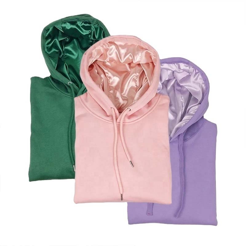 Hoodies Sweatshirt Cotton Silk Satin Line Hoodie Custom Logo Screen Print Heavyweight Pullover Satin Hoodies