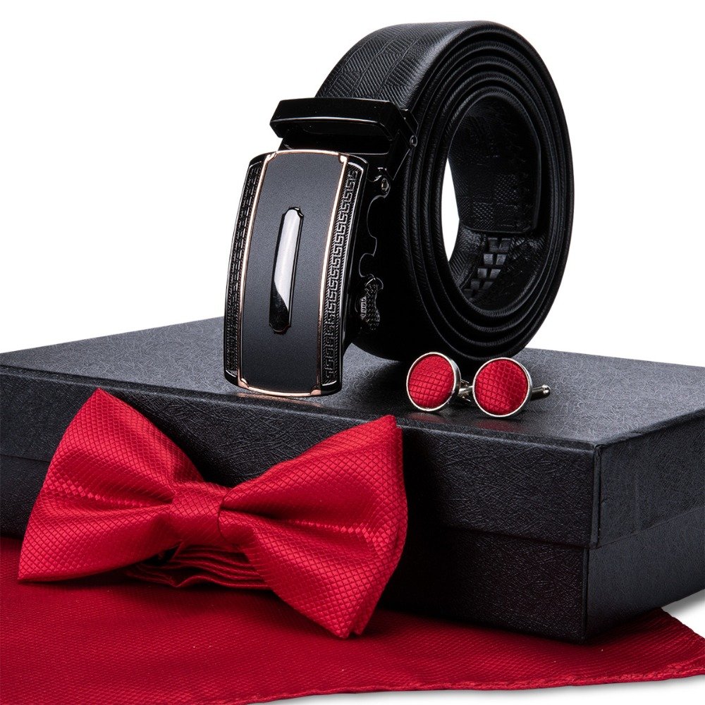 Cheap Belt Bowtie Boxes Plain Red Men Bow Tie Sets