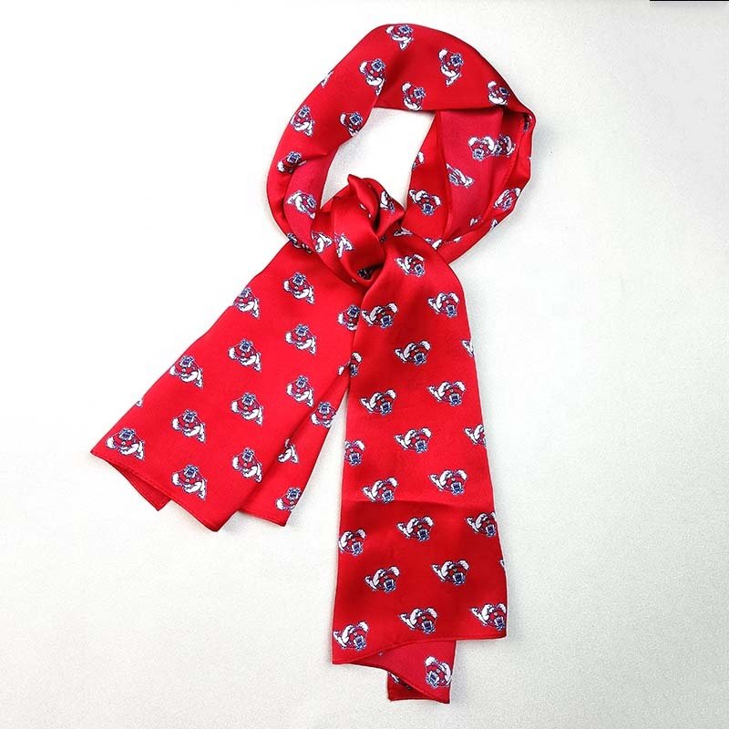 Men's Accessories Bright Red Animal Logo Custom Silk Printed Necktie For Men And Printed Silk Scarf Set
