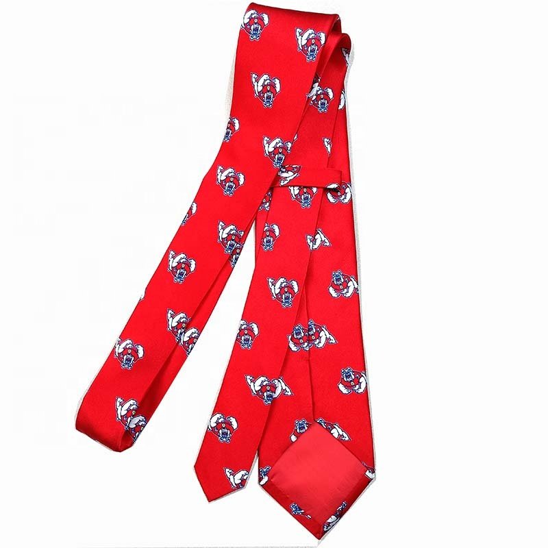 Men's Accessories Bright Red Animal Logo Custom Silk Printed Necktie For Men And Printed Silk Scarf Set