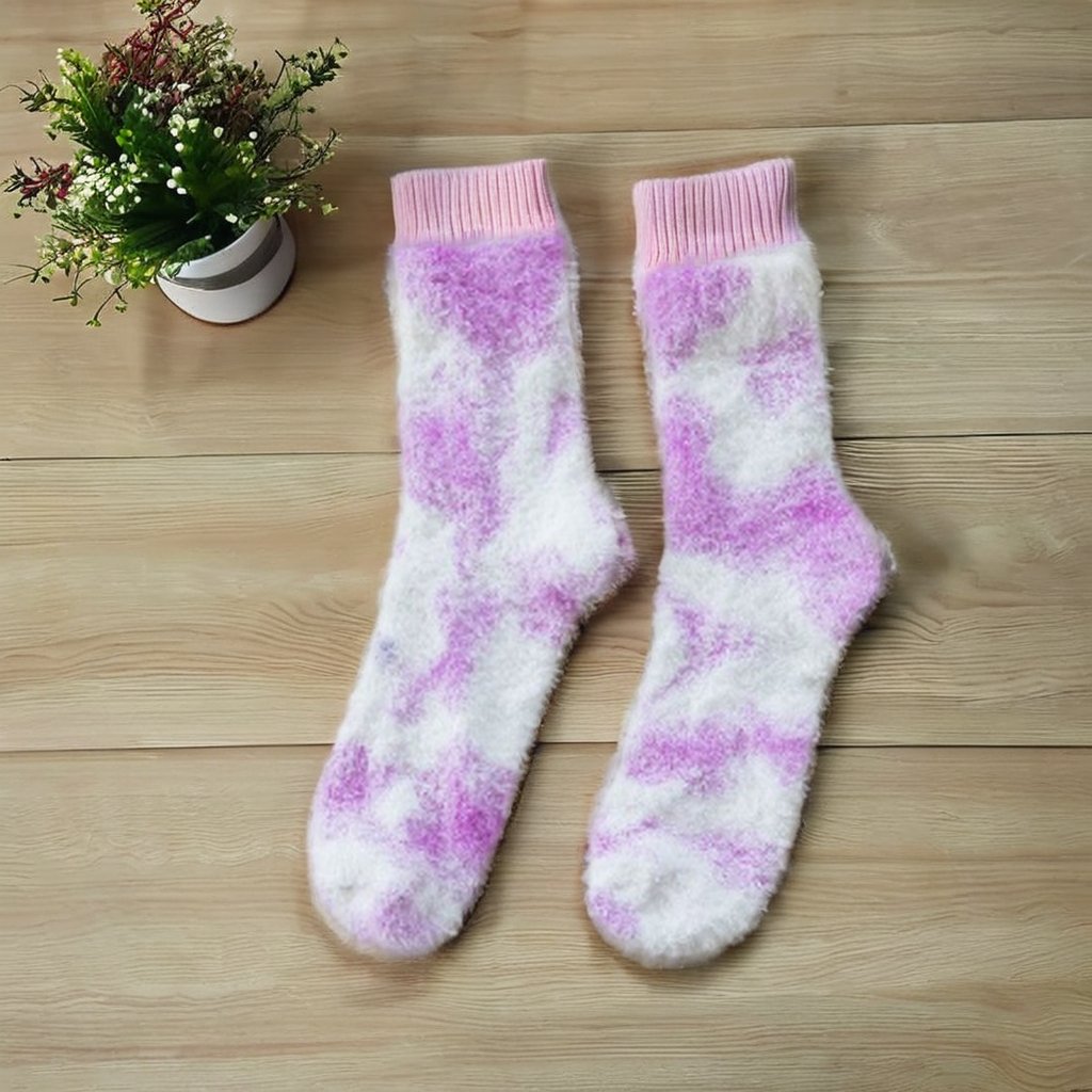 Unisex Fashionable Tie-Dye Tube Fluffy Socks Warm Winter Thick Crew Socks for Adults Cozy Home Sleeping on Floor